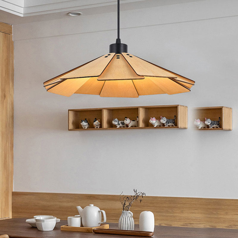 Muto Luminaires Suspension Rétro, Jaune/Brun, Métal & Bois